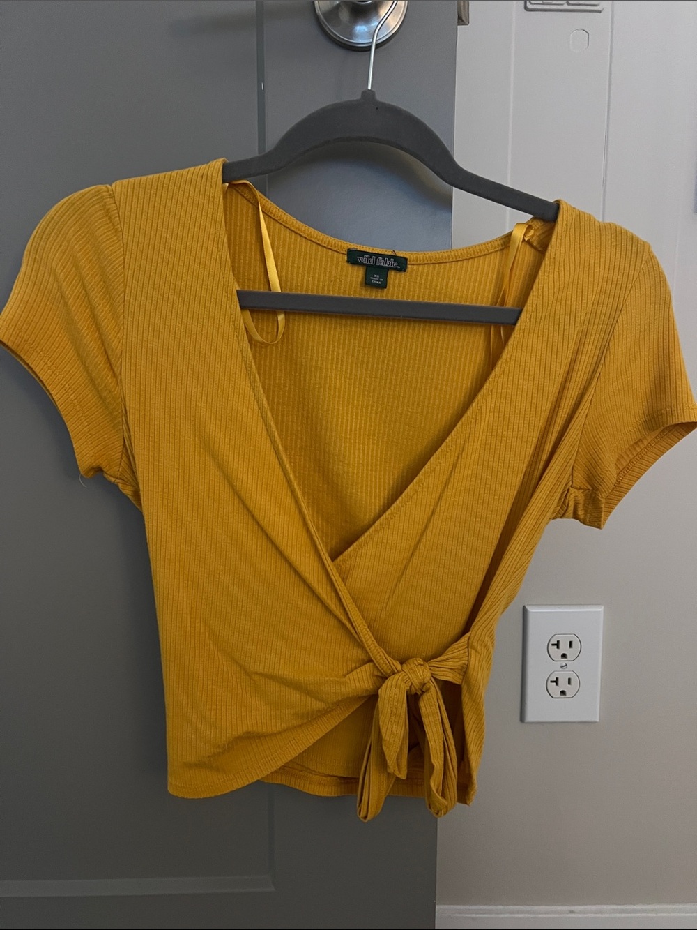 wild fable Mustard Ribbed Tie-Front Crop Top